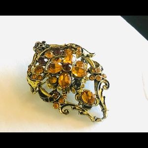 Vintage Orange Rhinestone Dodd’s Repair Brooch